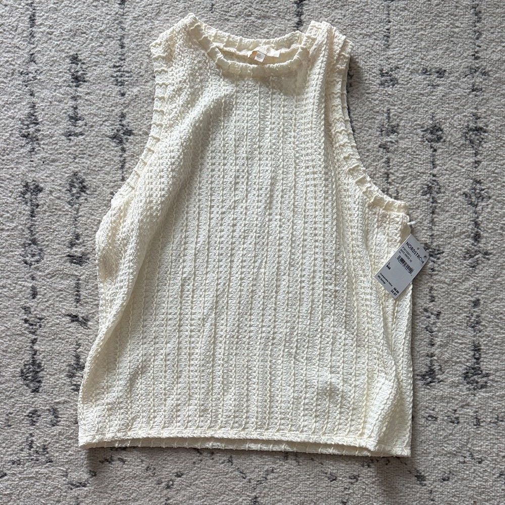 Nordstrom Cream Textured Knit Sleeveless Tank Top